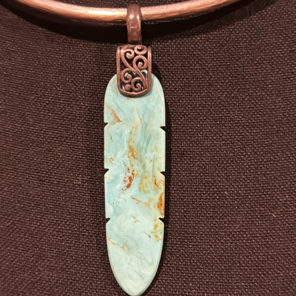 Navajo Sterling silver and turquoise feather pendant signed XS - Picture 5 of 11